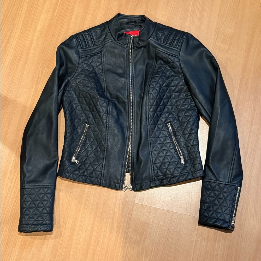 Guess Black Quilted Leather Jacket